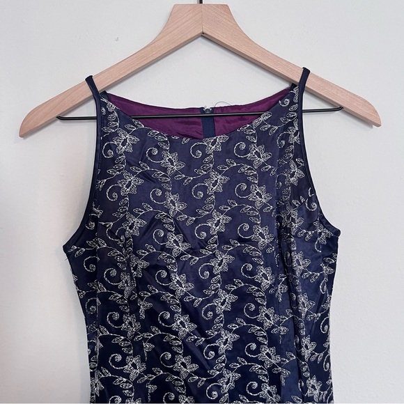 Vintage Jessica McClintock 90s Navy Purple Dress Sliver Floral Pattern Gown y2K - Picture 3 of 12